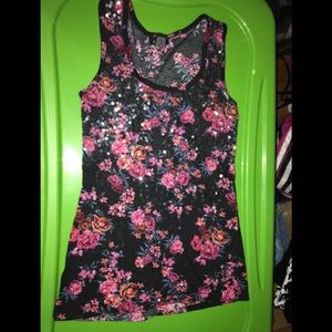 Floral sequin tank